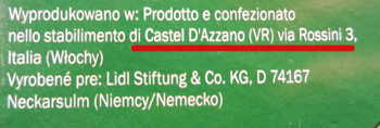 Etichetta del Pandoro Favorina LIdl Irlanda