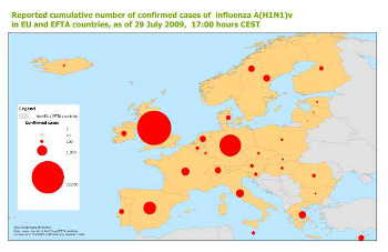 Mappa del Virus A/H1N1 in Europa