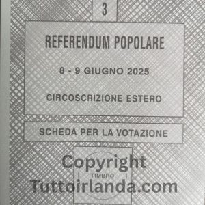 Scheda 3 colore grigio, referendum popolare 8-9 Giugno 2025 in Italia