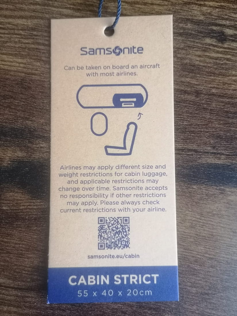 Samsonite - Certificato misura della valigia